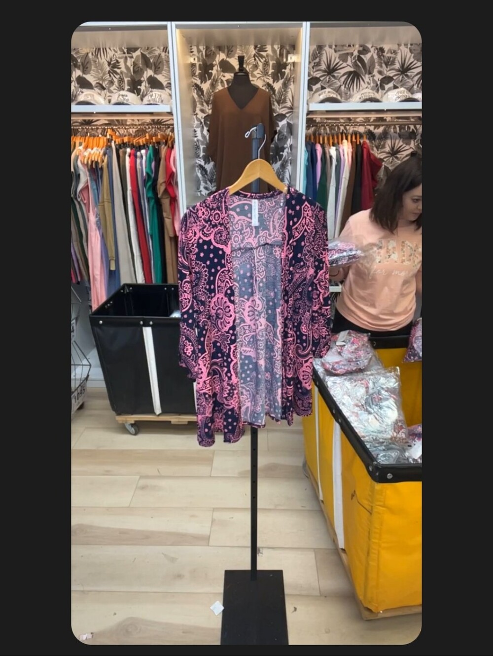 Paisley Open-Front Kimono in Pink and Navy